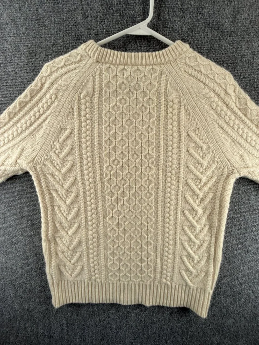 J. Crew Rugged Merino Fisherman Sweater Ivory Cable Knit Chunky Small Wool Uni - Picture 13 of 15